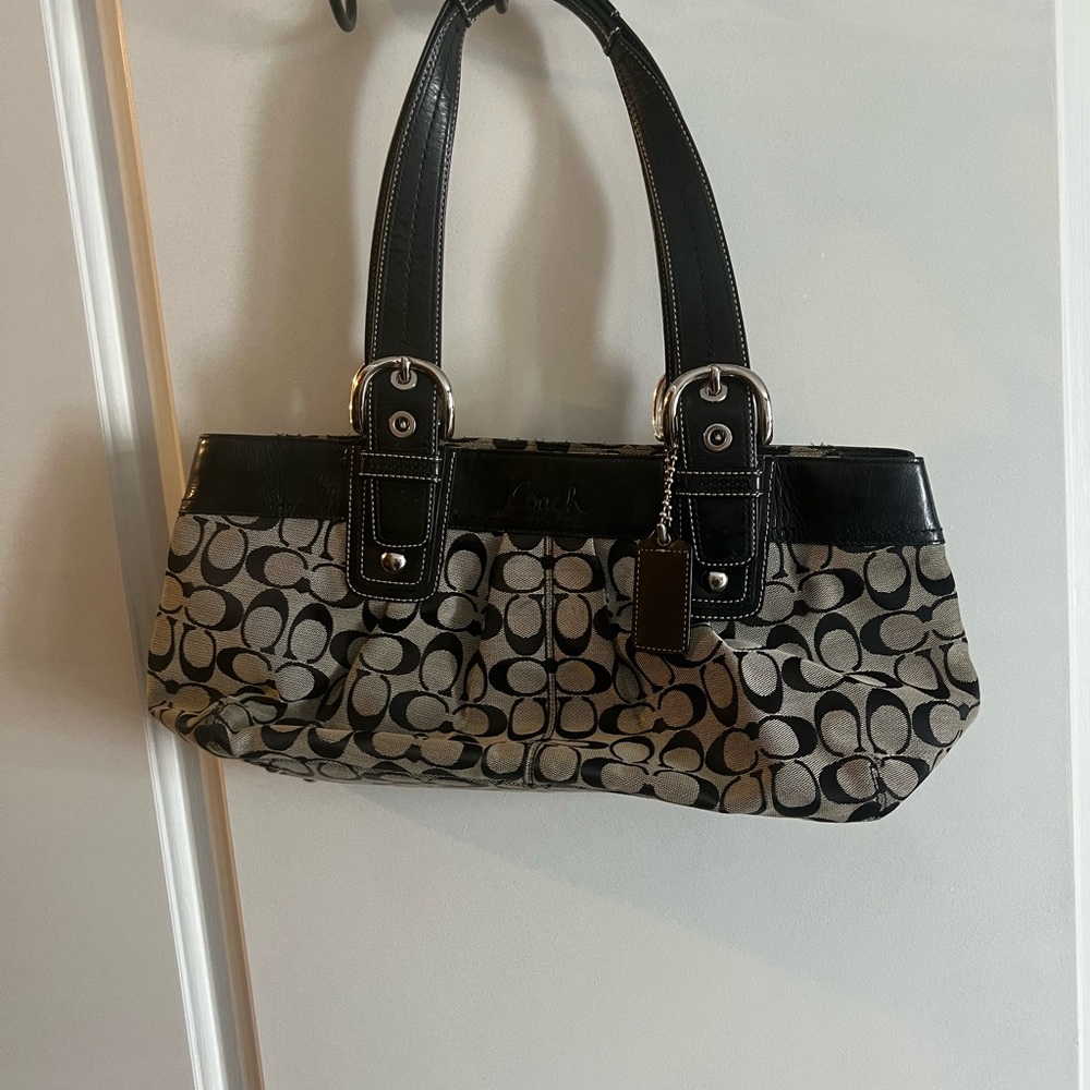 Coach Black and Gray Signature Shoulder Bag